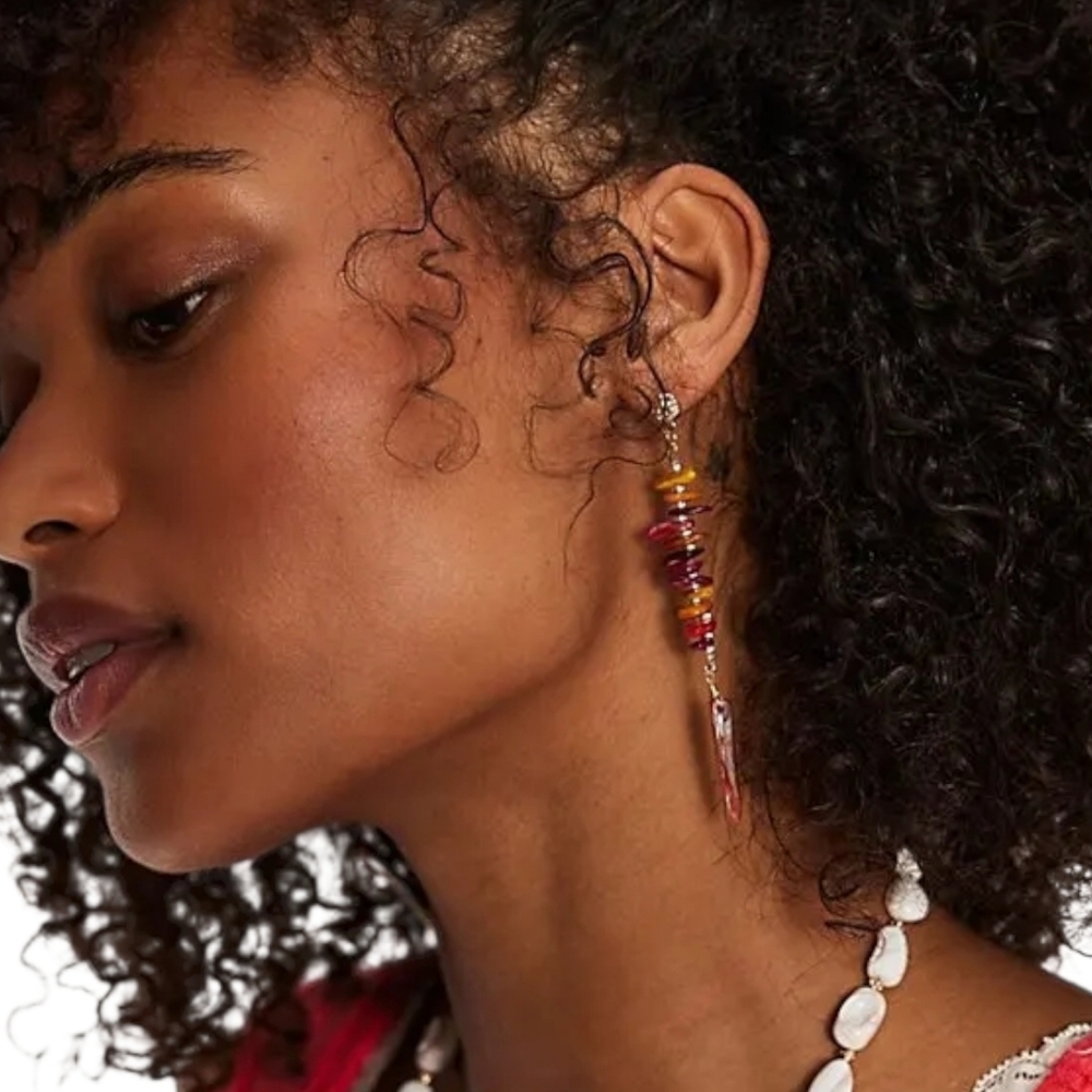 Free People x Ariana Ost Sira Shell Dangle Earrings Pink Orange Boho NWOT